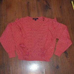 Marc New York Pink V-Neck Sweater with Ruffle Details. #333